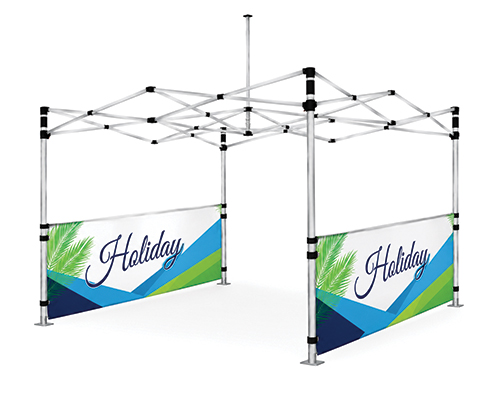 13 × 13 canopy tent frame with two custom printed half side walls