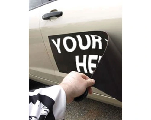 Weatherproof Custom Magnetic Sign On The Side Of A Black Suv