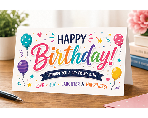 Personalized folded greeting cards with professional-quality printing for birthdays, holidays, and special events.