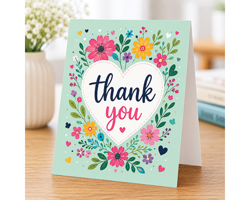 Premium custom greeting card printing featuring folded cards with vibrant colors and a professional finish.