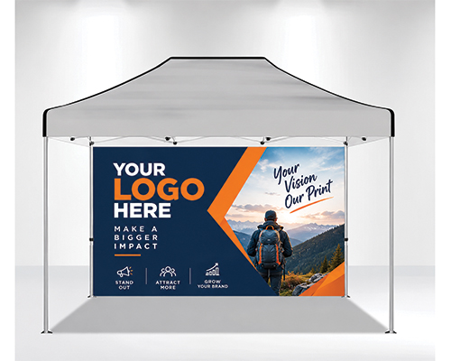 Side view of a 10 x 20 canopy tent with full walls, offering shelter and security at a market.