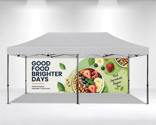Close-up of a canopy tent with full walls, waterproof and wind-resistant, perfect for weddings and festivals