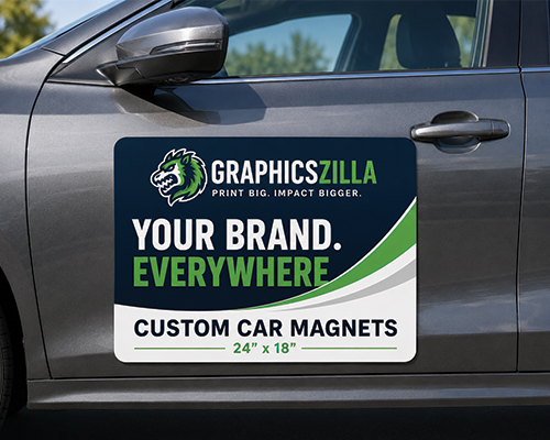 Close Up Of Corner Edge Showing Thickness Of Custom Car Magnet