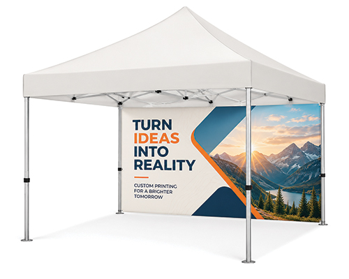 Custom printed 13x13 canopy tent back wall for branded outdoor events, trade shows, and promotional displays