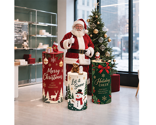 Custom printed Christmas display counters with festive graphics for trade shows and exhibitions.