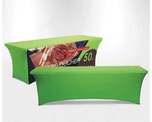 Custom Stretch Table Cover For 6 Ft Tables With Logo Design