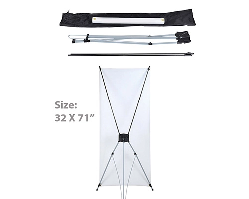Event display featuring 32x71  X banner stand with brand logo