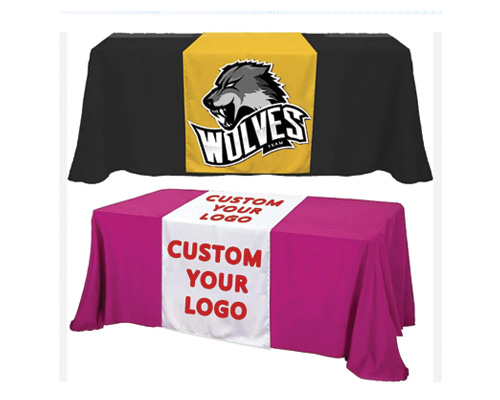 Printed Table Runner With Company Logo On Trade Show Table
