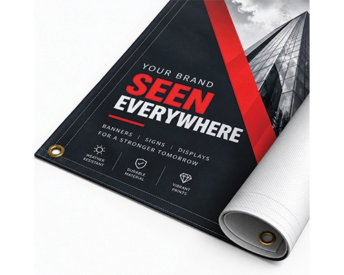 Outdoor vinyl advertising banner for storefronts, events, and promotions with vibrant printing.