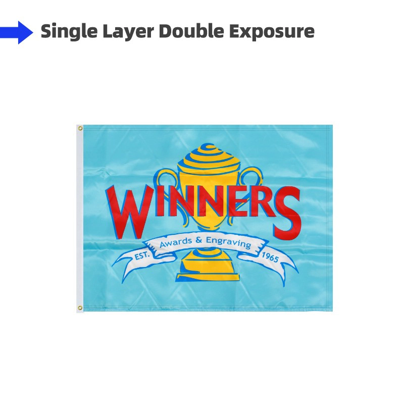 Rectangle flag used for storefront promotion at a high-traffic location