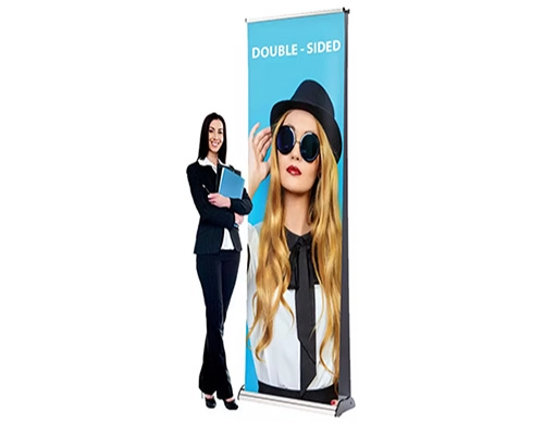Sturdy Aluminum Frame Of Doublesided Banner Stand On Trade Show Floor